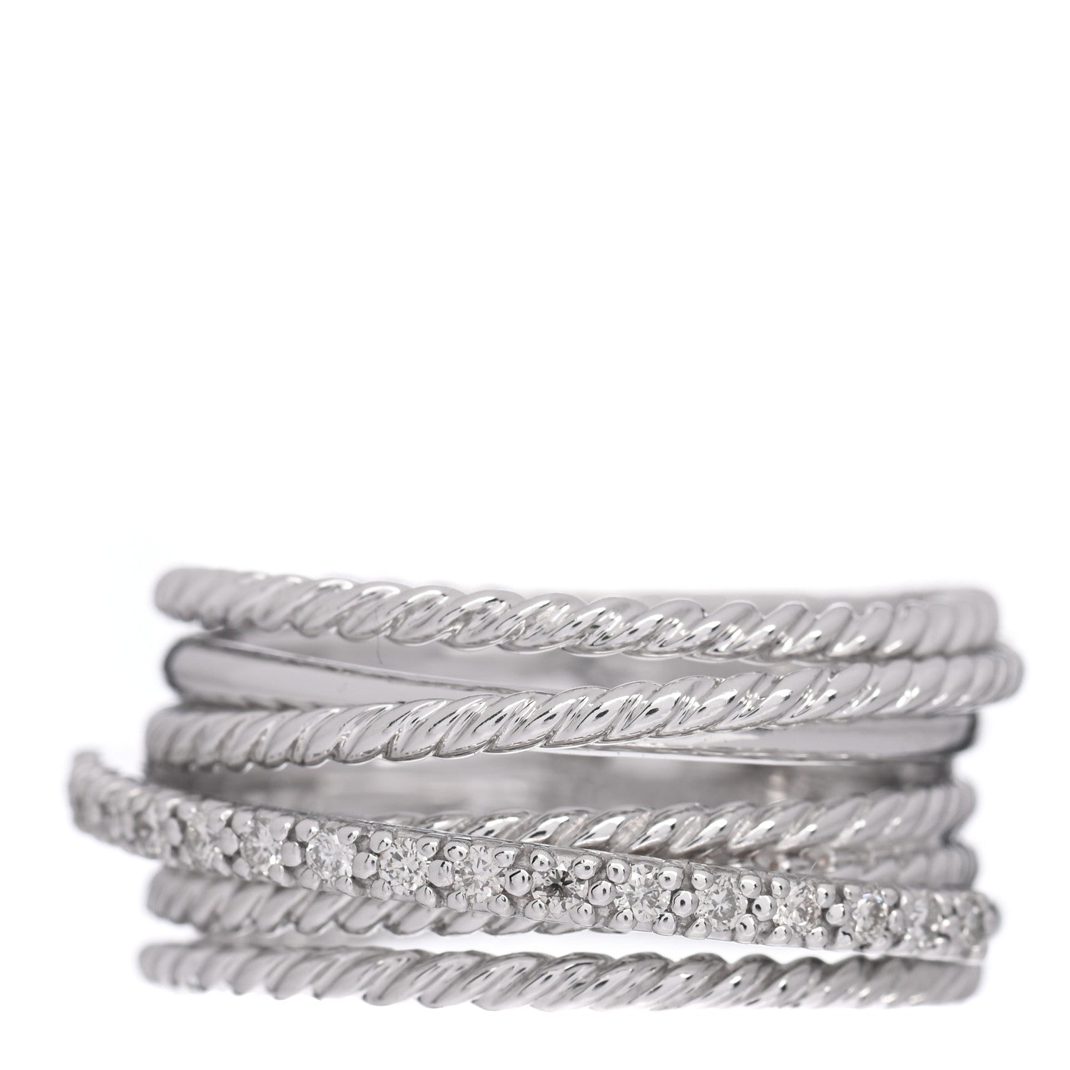David Yurman Sterling Silver Diamond 11mm Wide Crossover Cable Ring 56 7.5 1 of 5
