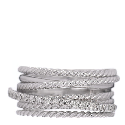 David Yurman Sterling Silver Diamond 11mm Wide Crossover Cable Ring 56 7.5 1 of 5