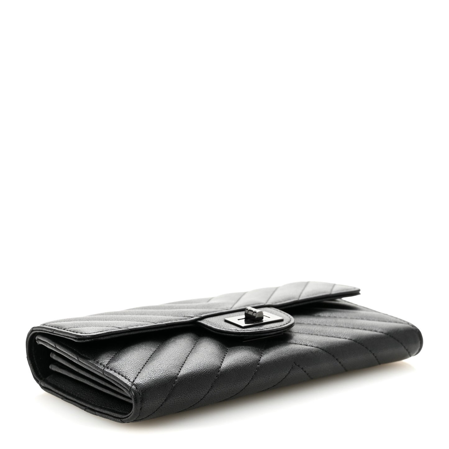 Sheepskin Chevron Quilted Reissue Large Gusset Flap Wallet So Black