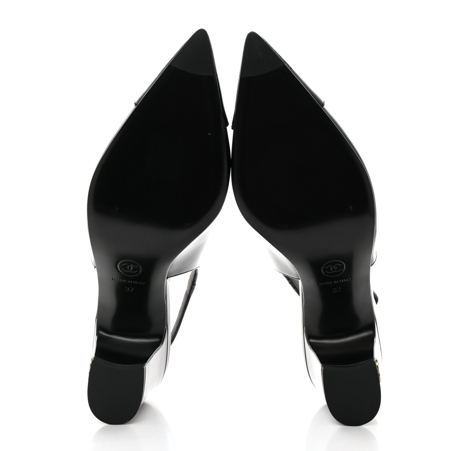 Chanel Patent Calfskin Cap Toe CC Slingback Pumps 37 Black 5 of 9