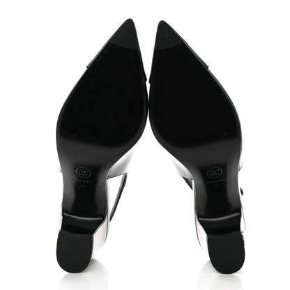 Chanel Patent Calfskin Cap Toe CC Slingback Pumps 37 Black 5 of 9