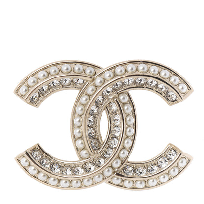 Chanel Crystal Pearl Chain Mania CC Brooch Gold 1 of 4