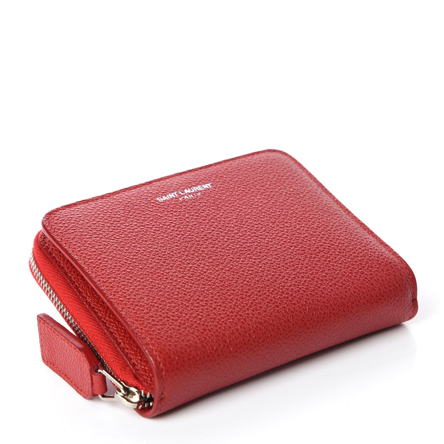 Grained Calfskin Rive Gauche Compact Zip Around Wallet Red