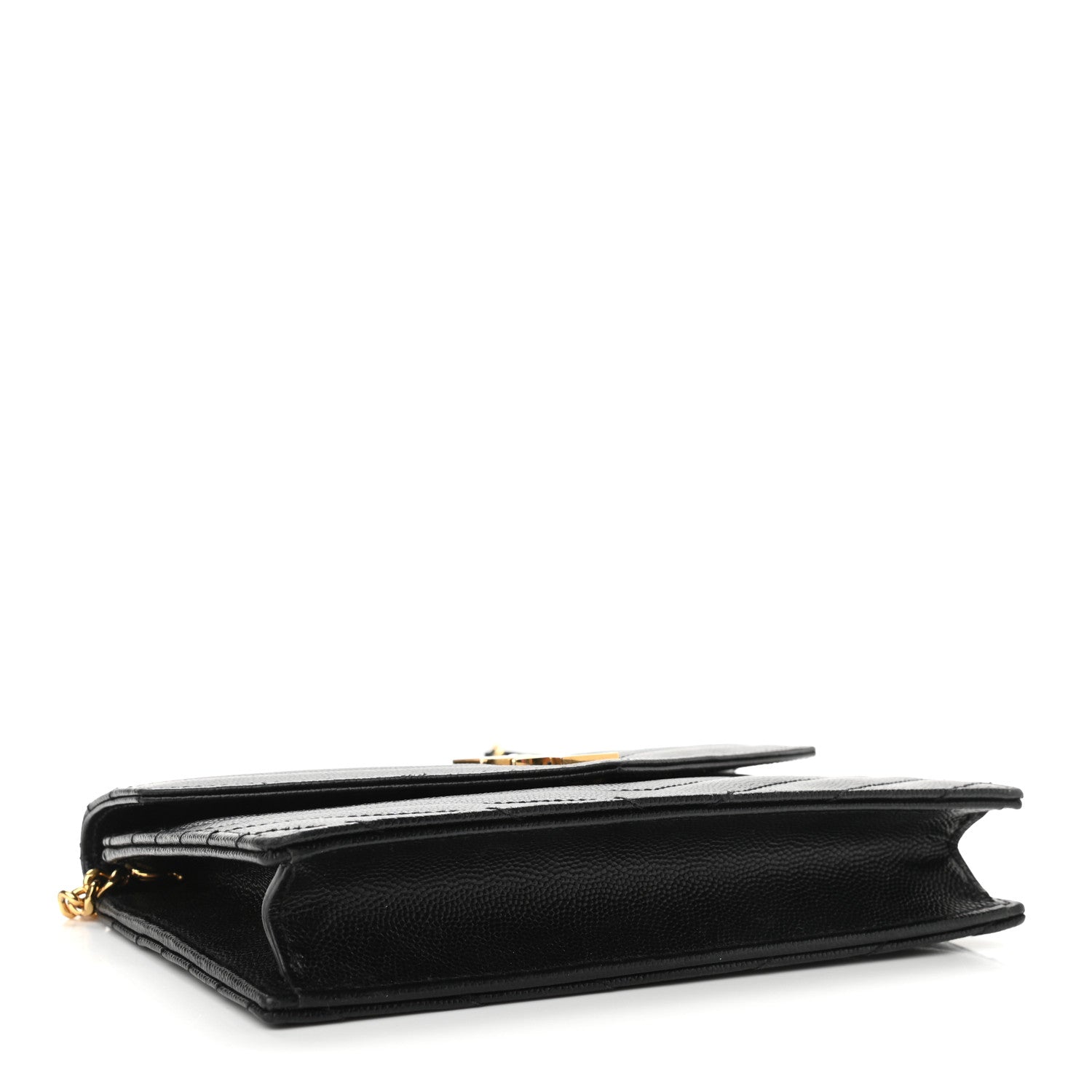 Saint Laurent Grain De Poudre Matelasse Chevron Monogram Envelope Chain Wallet Black 4 of 11