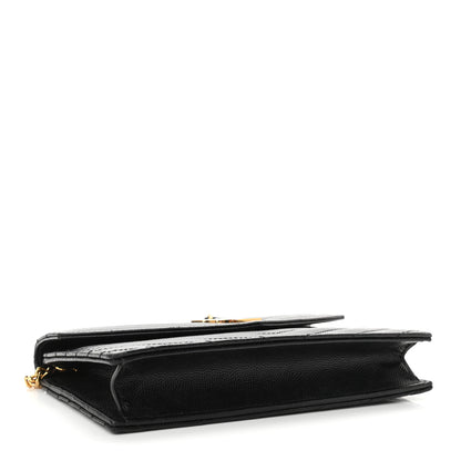 Saint Laurent Grain De Poudre Matelasse Chevron Monogram Envelope Chain Wallet Black 4 of 11