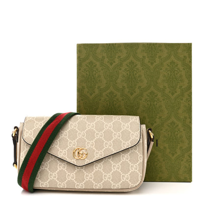 Gucci GG Supreme Monogram Textured Dollar Calfskin Web Mini Ophidia Envelope Shoulder Bag Beige Mystic White Oatmeal 11 of 11