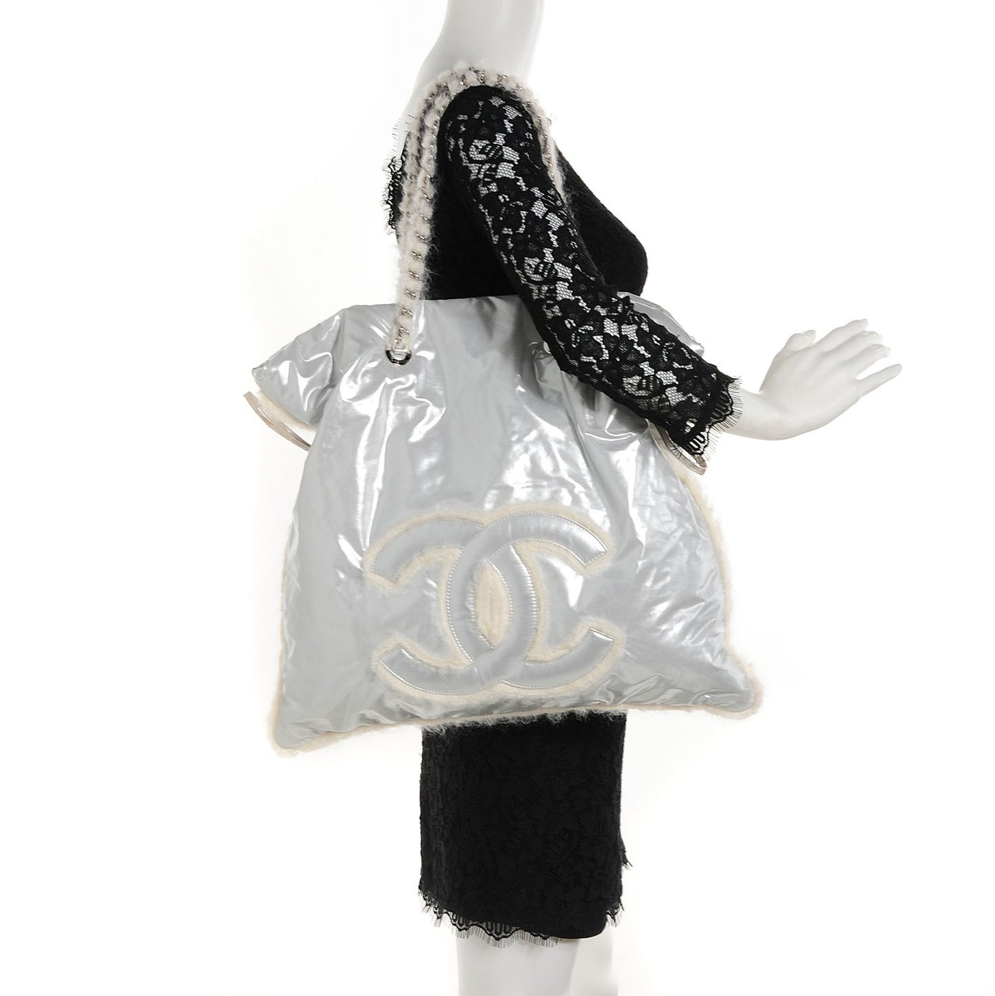Vinyl Mohair Trimmed CC Bonbons Tote Silver
