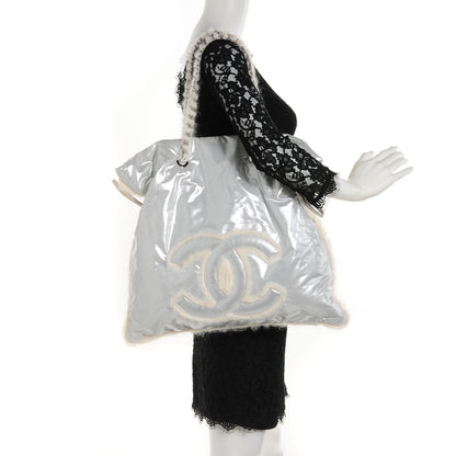 Chanel Vinyl Mohair Trimmed CC Bonbons Tote Silver 2 of 7