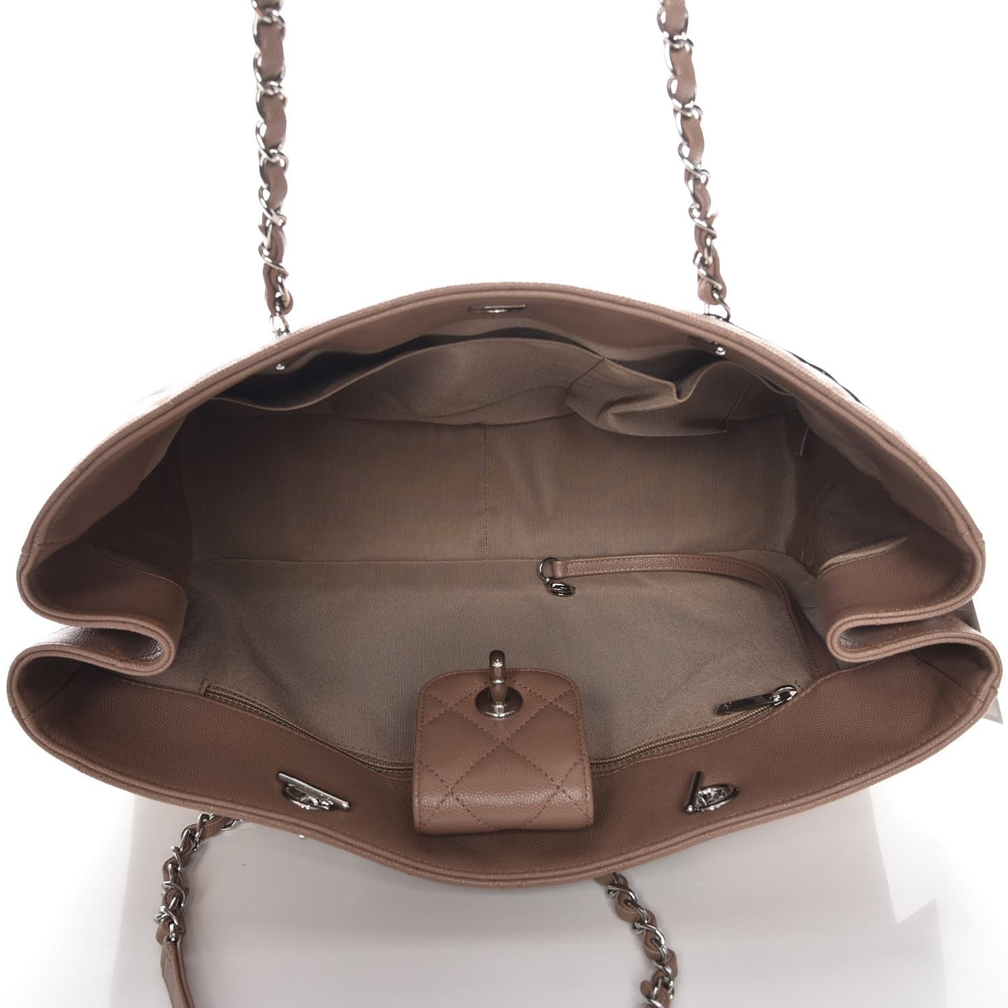 Caviar Quilted Large Shopping Tote Dark Beige