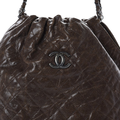 Chanel Distressed Glazed Caviar Quilted Large Elastic Tote Brown 10 of 10