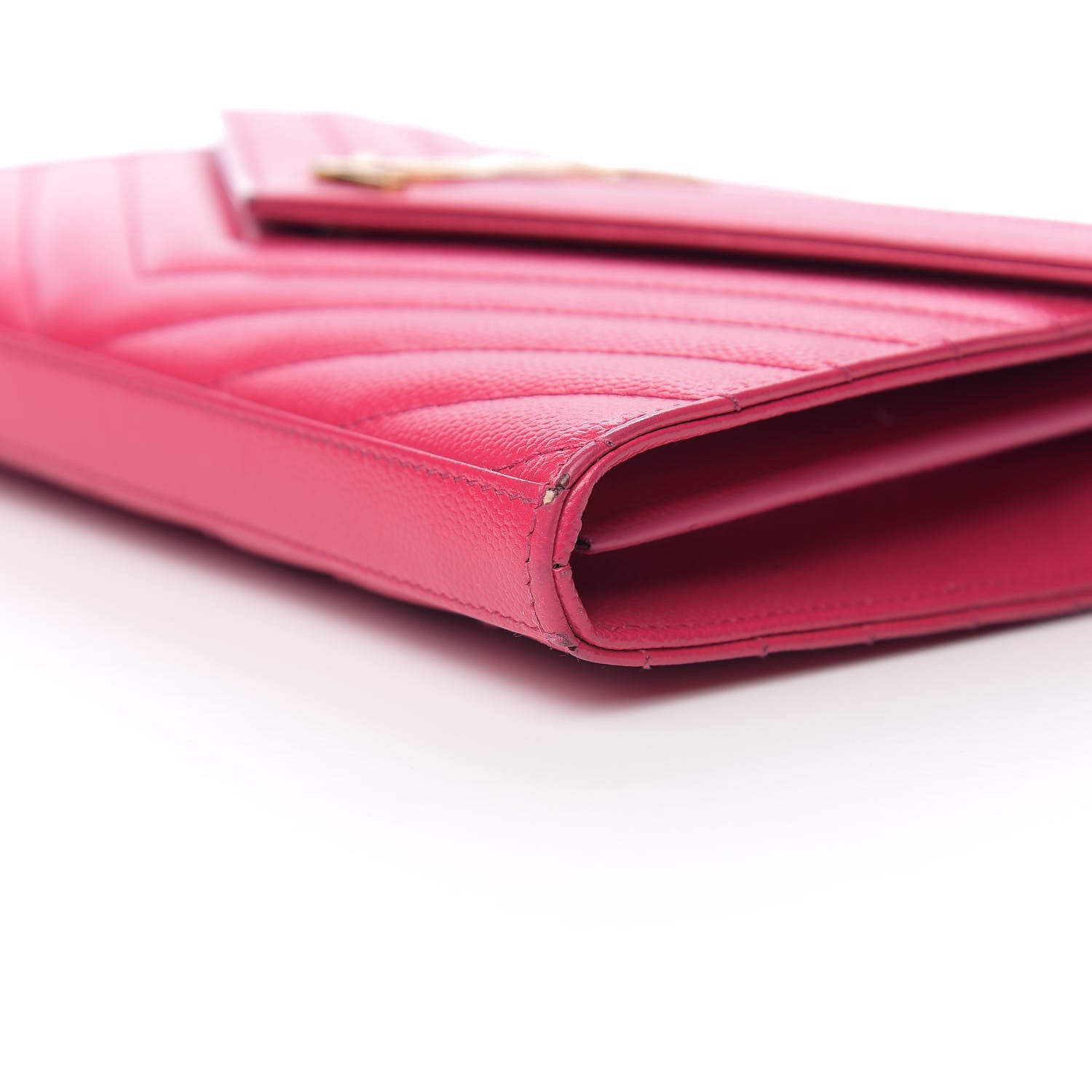 Saint Laurent Grain De Poudre Matelasse Chevron Monogram Chain Wallet Hot Pink 8 of 10