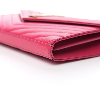 Saint Laurent Grain De Poudre Matelasse Chevron Monogram Chain Wallet Hot Pink 8 of 10