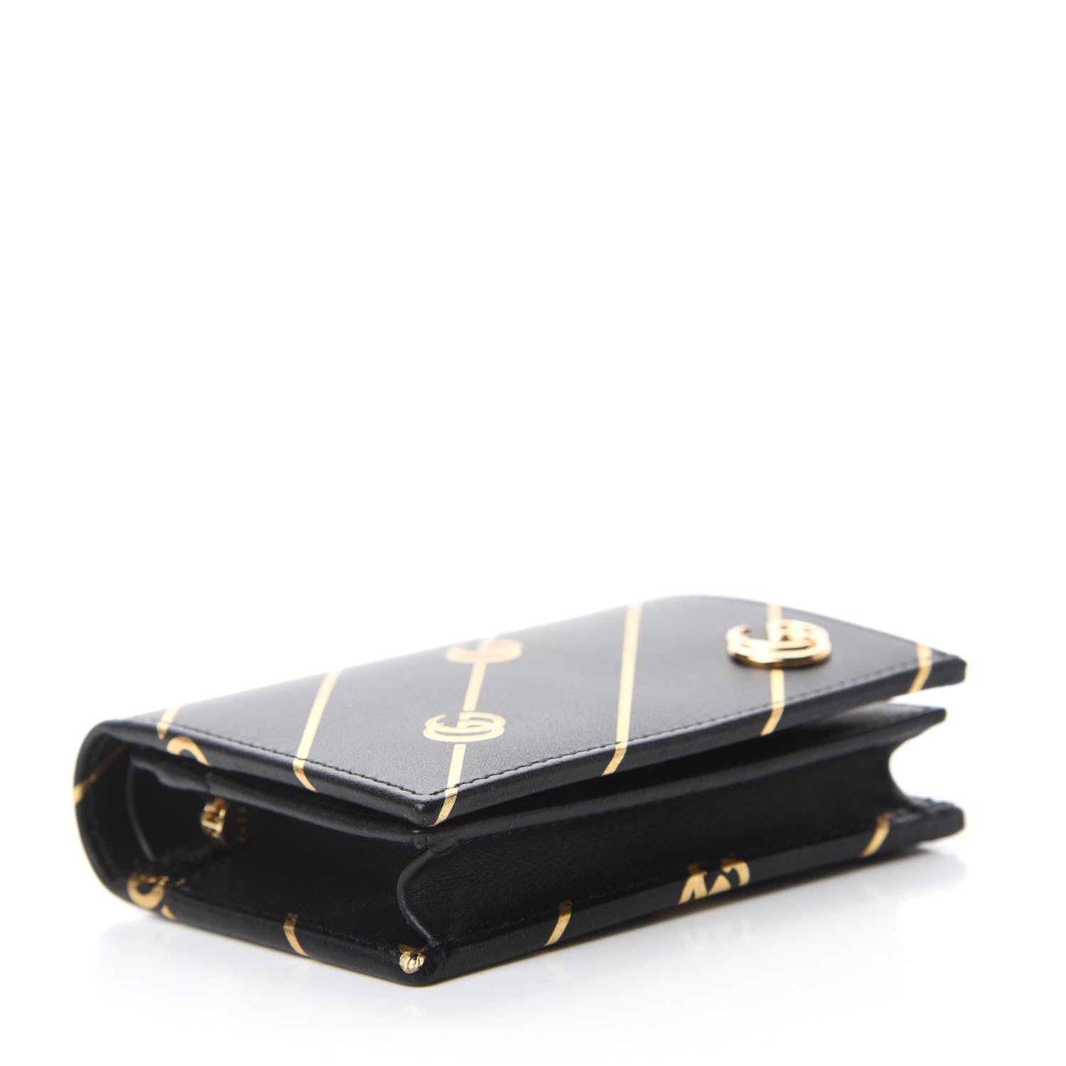 Gucci Calfskin Diagonal GG Card Case Black Gold 4 of 7