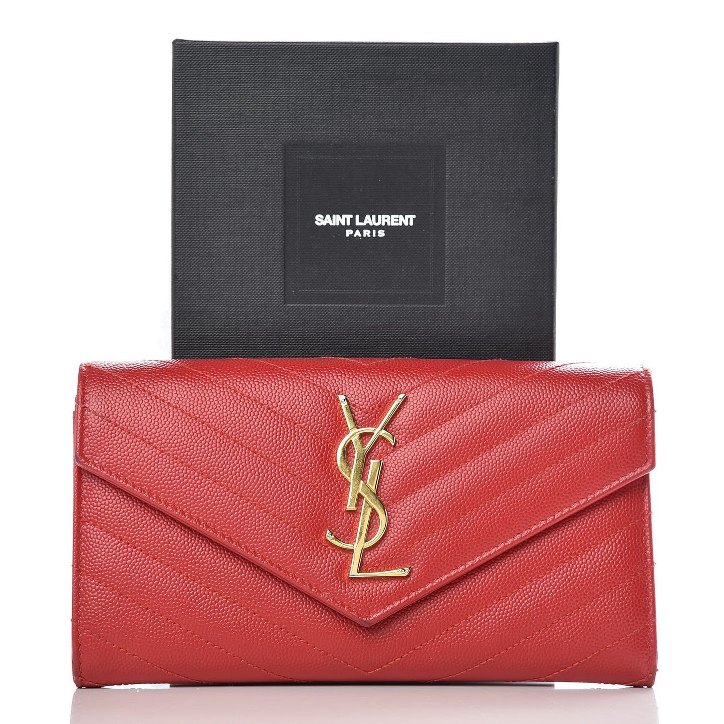 Grain De Poudre Matelasse Chevron Monogram Flap Wallet Red