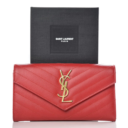 Saint Laurent Grain De Poudre Matelasse Chevron Monogram Flap Wallet Red 12 of 12