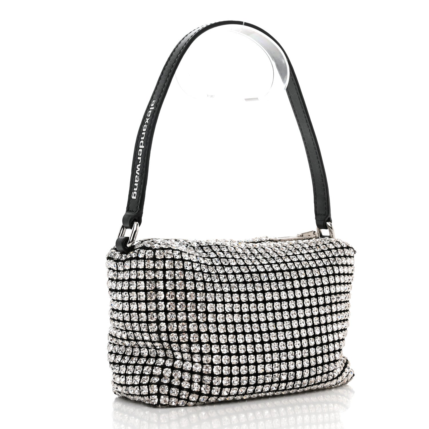 Alexander Wang Mesh Crystal Rhinestone Mini Heiress Pouch Black Silver 3 of 9