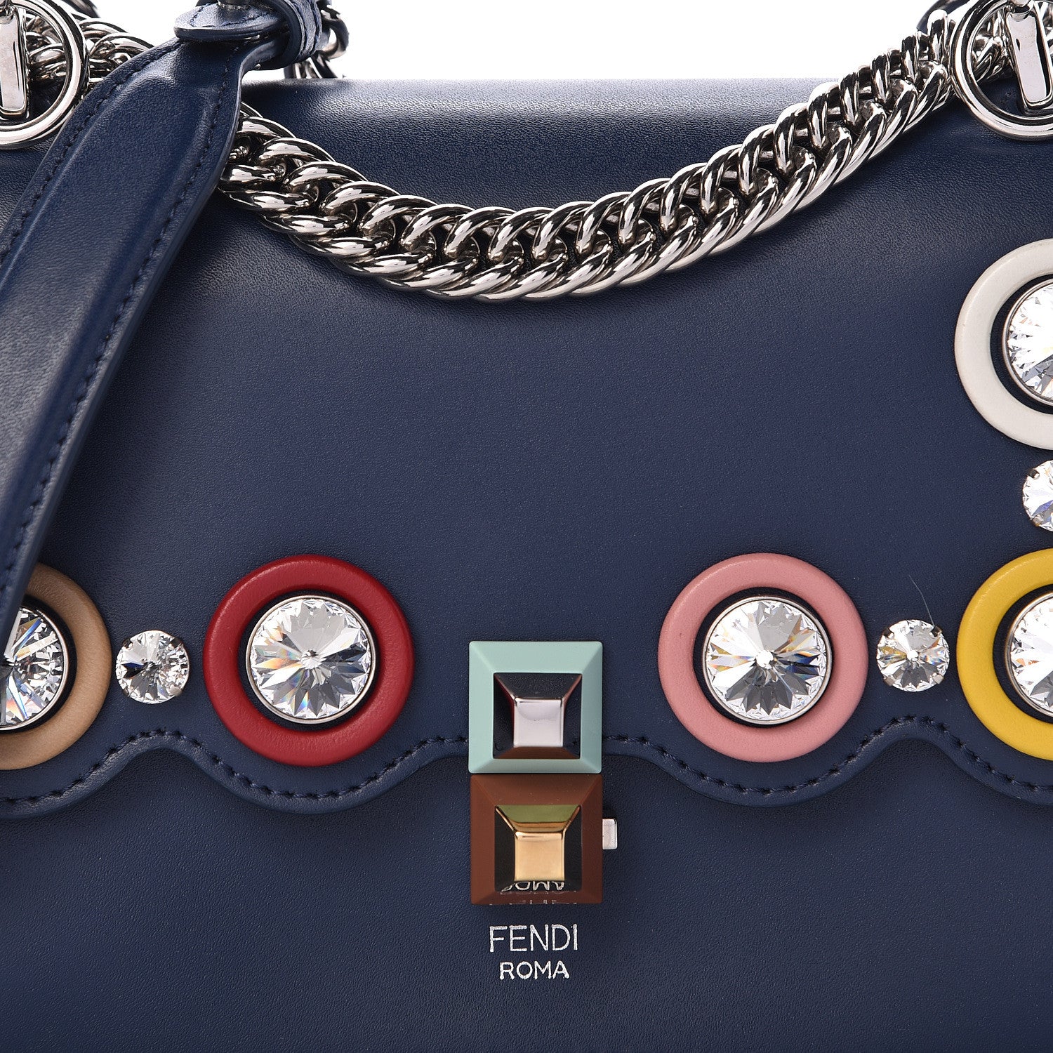 Fendi Calfskin Crystal Studded Small Kan I Shoulder Bag Blueberry Multicolor 8 of 10