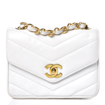 Chanel Lambskin Chevron Quilted Mini Square Flap White 1 of 16