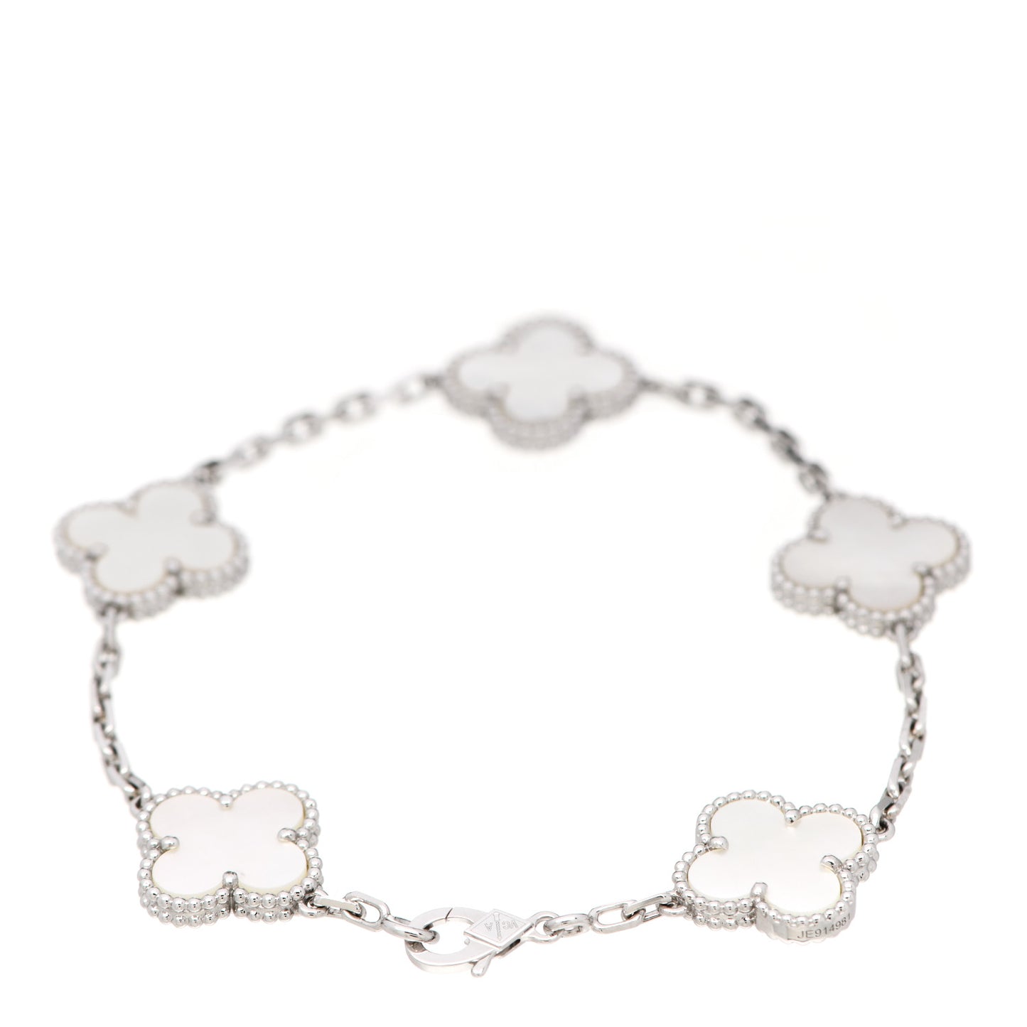 18K White Gold Mother of Pearl 5 Motifs Vintage Alhambra Bracelet