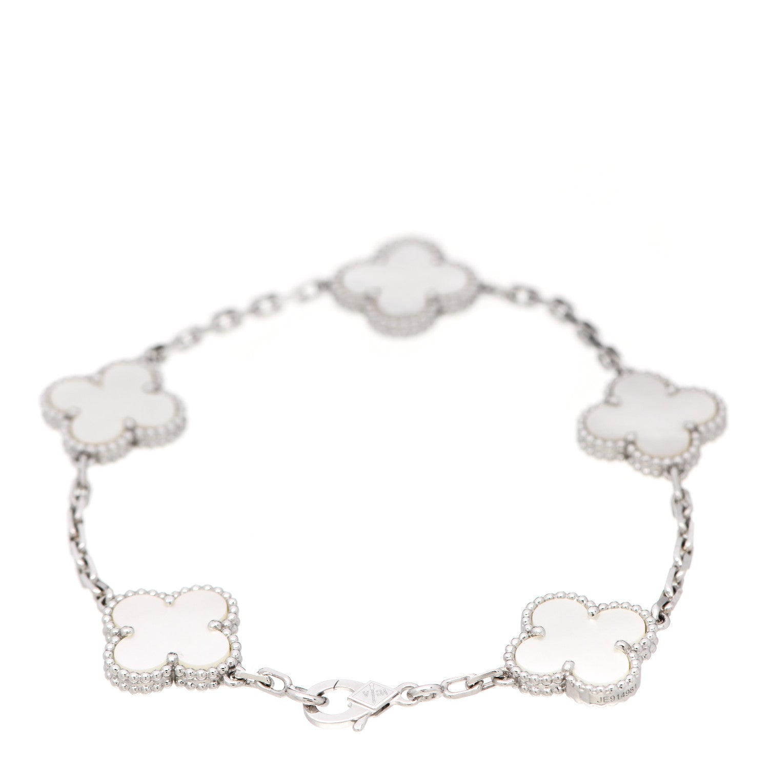 Van Cleef & Arpels 18K White Gold Mother of Pearl 5 Motifs Vintage Alhambra Bracelet 2 of 5