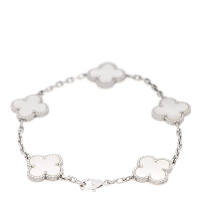 Van Cleef & Arpels 18K White Gold Mother of Pearl 5 Motifs Vintage Alhambra Bracelet 2 of 5