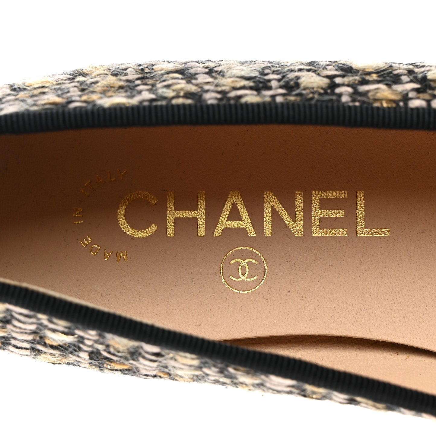 Tweed Grosgrain Cap Toe Ballerina Flats 37 Black Gold