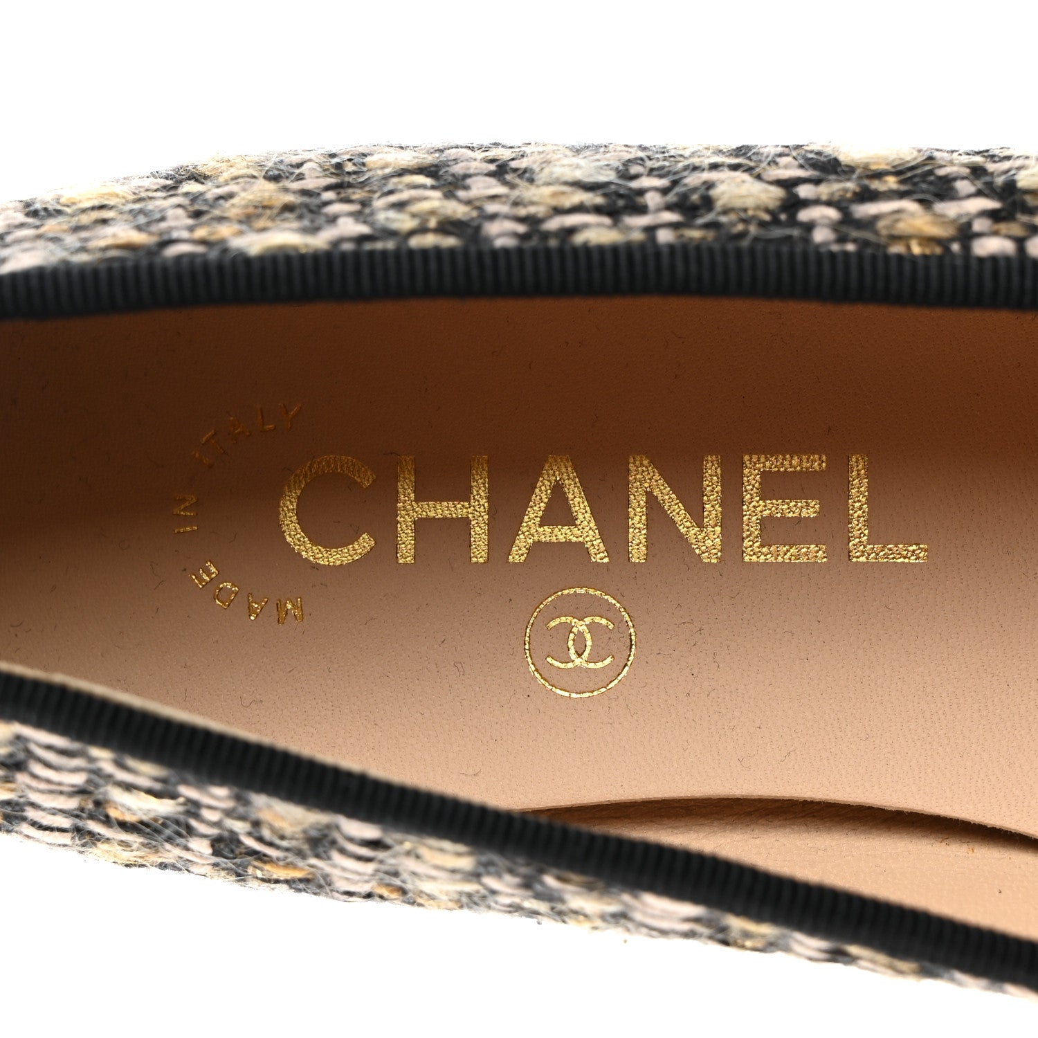 Chanel Tweed Grosgrain Cap Toe Ballerina Flats 37 Black Gold 6 of 8