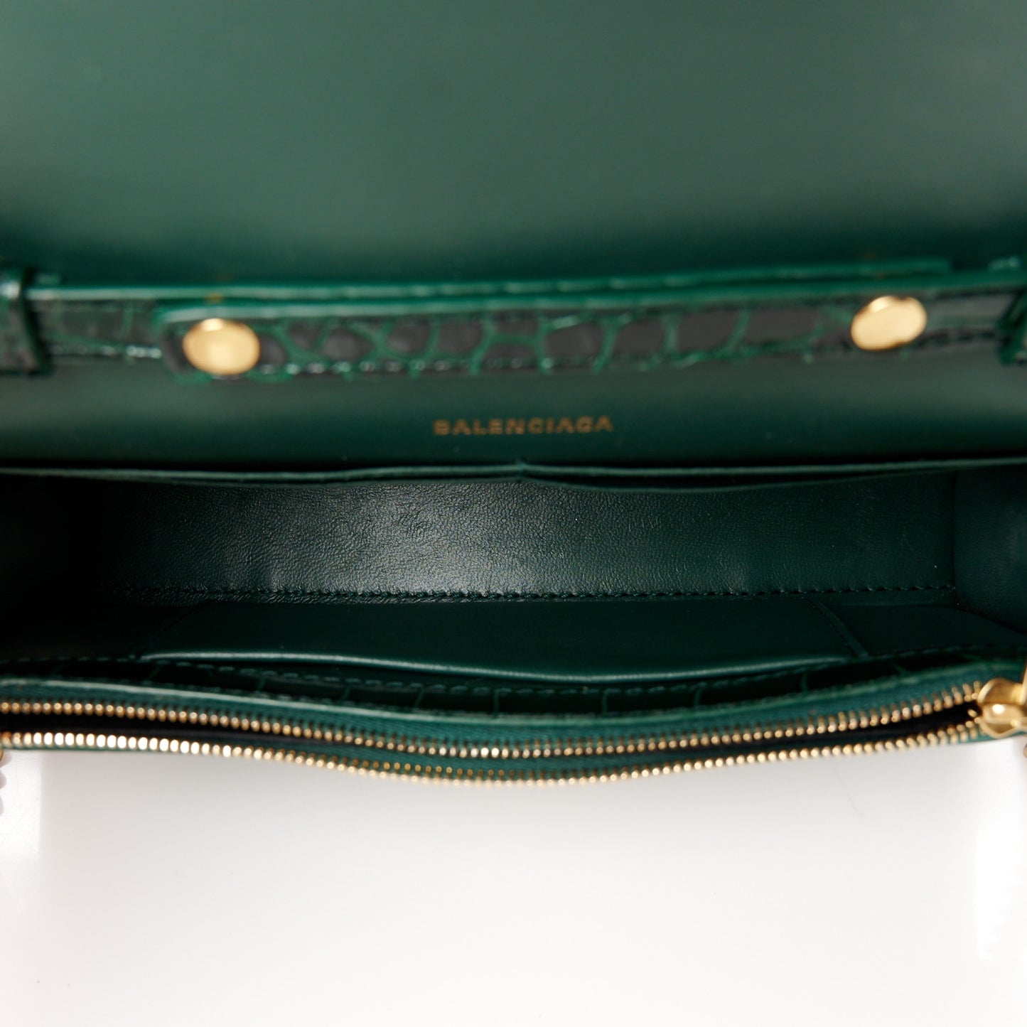 Shiny Calfskin Crocodile Embossed Hourglass Chain Bag Forest Green