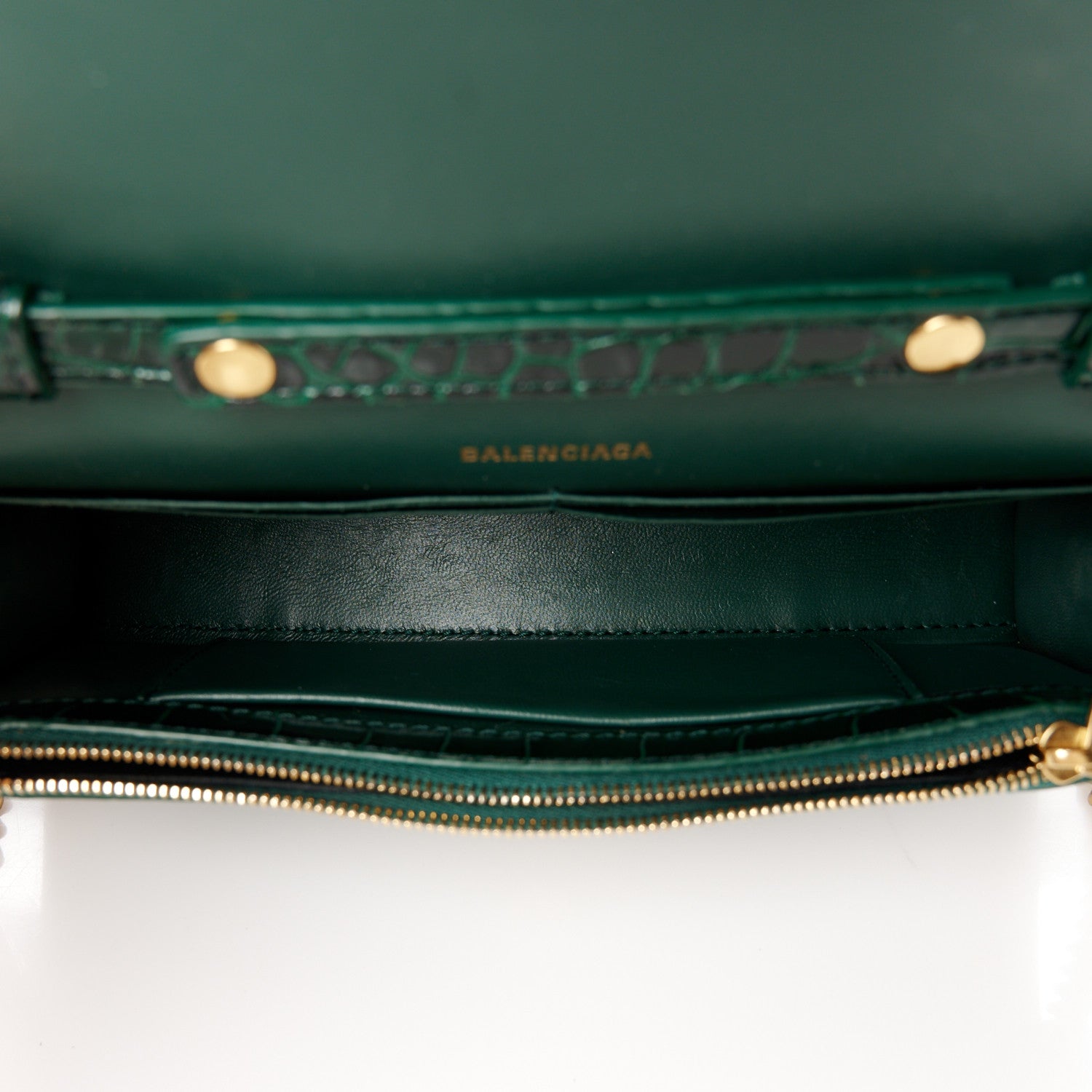 Balenciaga Shiny Calfskin Crocodile Embossed Hourglass Chain Bag Forest Green 5 of 11