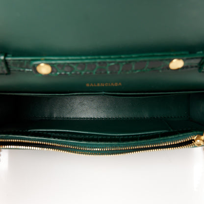 Balenciaga Shiny Calfskin Crocodile Embossed Hourglass Chain Bag Forest Green 5 of 11