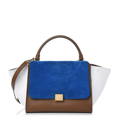 Celine Calfskin Suede Medium Tri-Color Trapeze Bright Blue 1 of 8