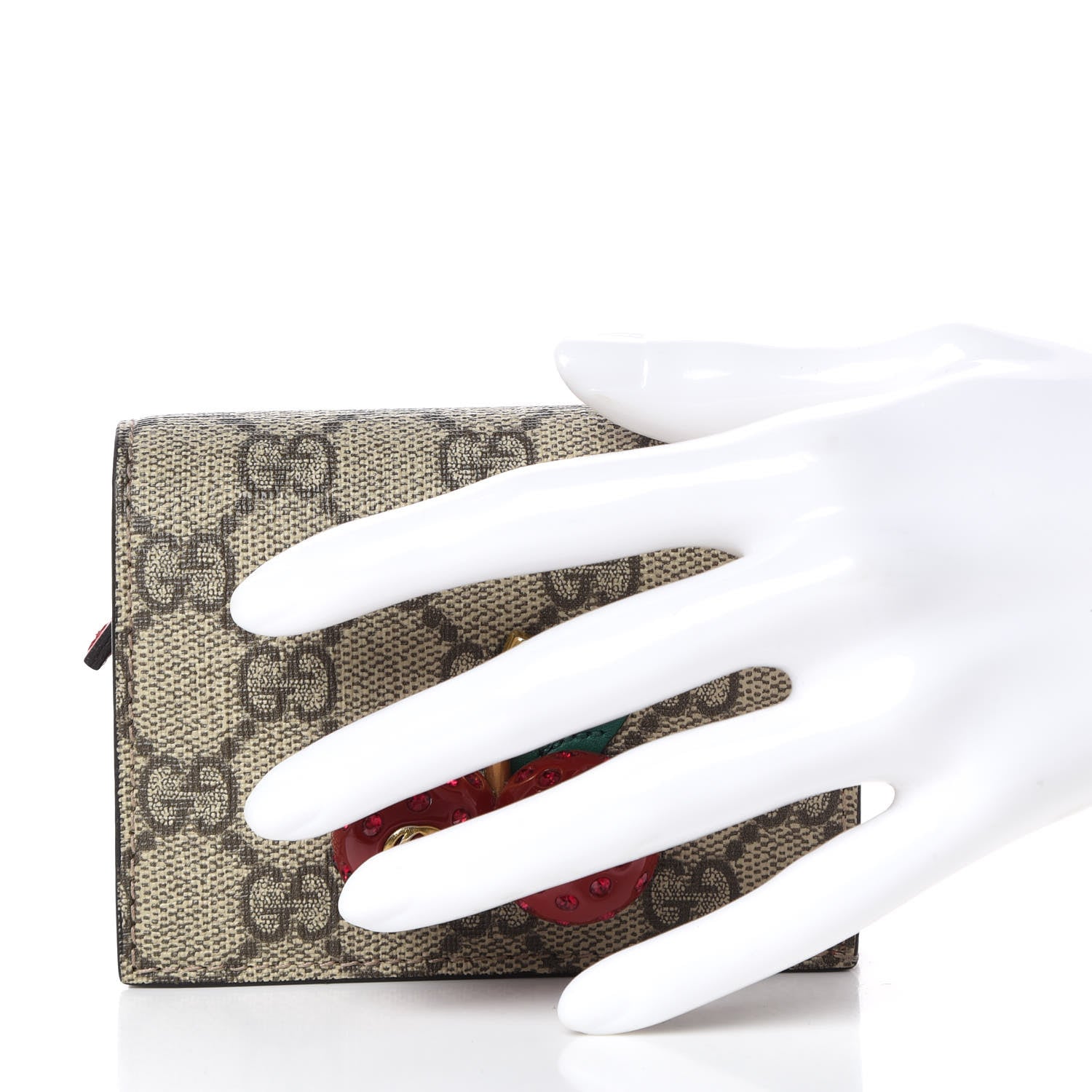 Gucci GG Supreme Monogram Cherry Embellished Card Case Wallet Hibiscus Red 2 of 8