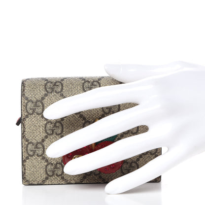 Gucci GG Supreme Monogram Cherry Embellished Card Case Wallet Hibiscus Red 2 of 8