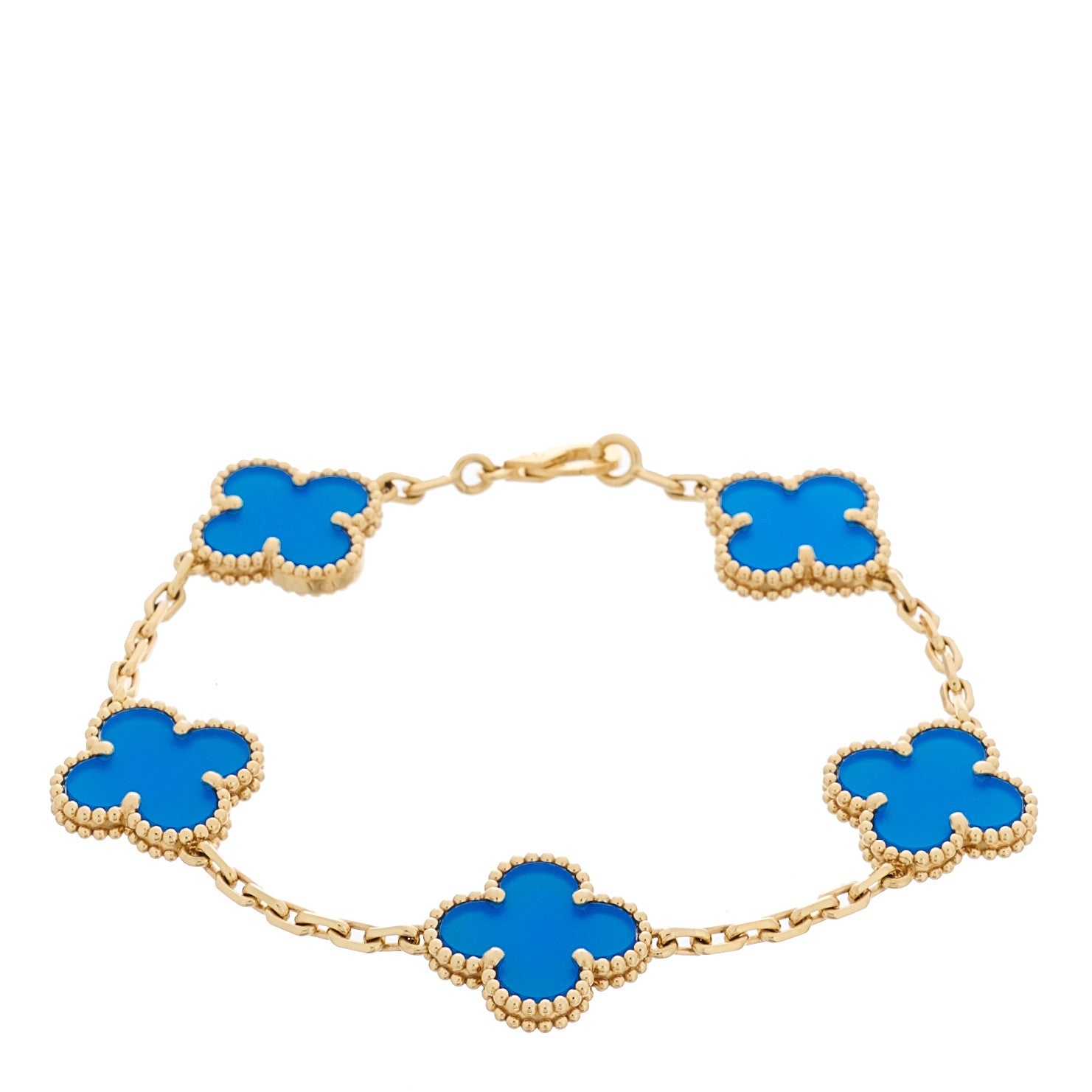 Van Cleef & Arpels 18K Yellow Gold Blue Agate 5 Motifs Vintage Alhambra Bracelet 2 of 9