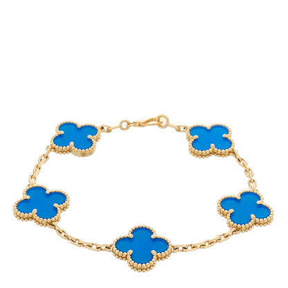 Van Cleef & Arpels 18K Yellow Gold Blue Agate 5 Motifs Vintage Alhambra Bracelet 2 of 9