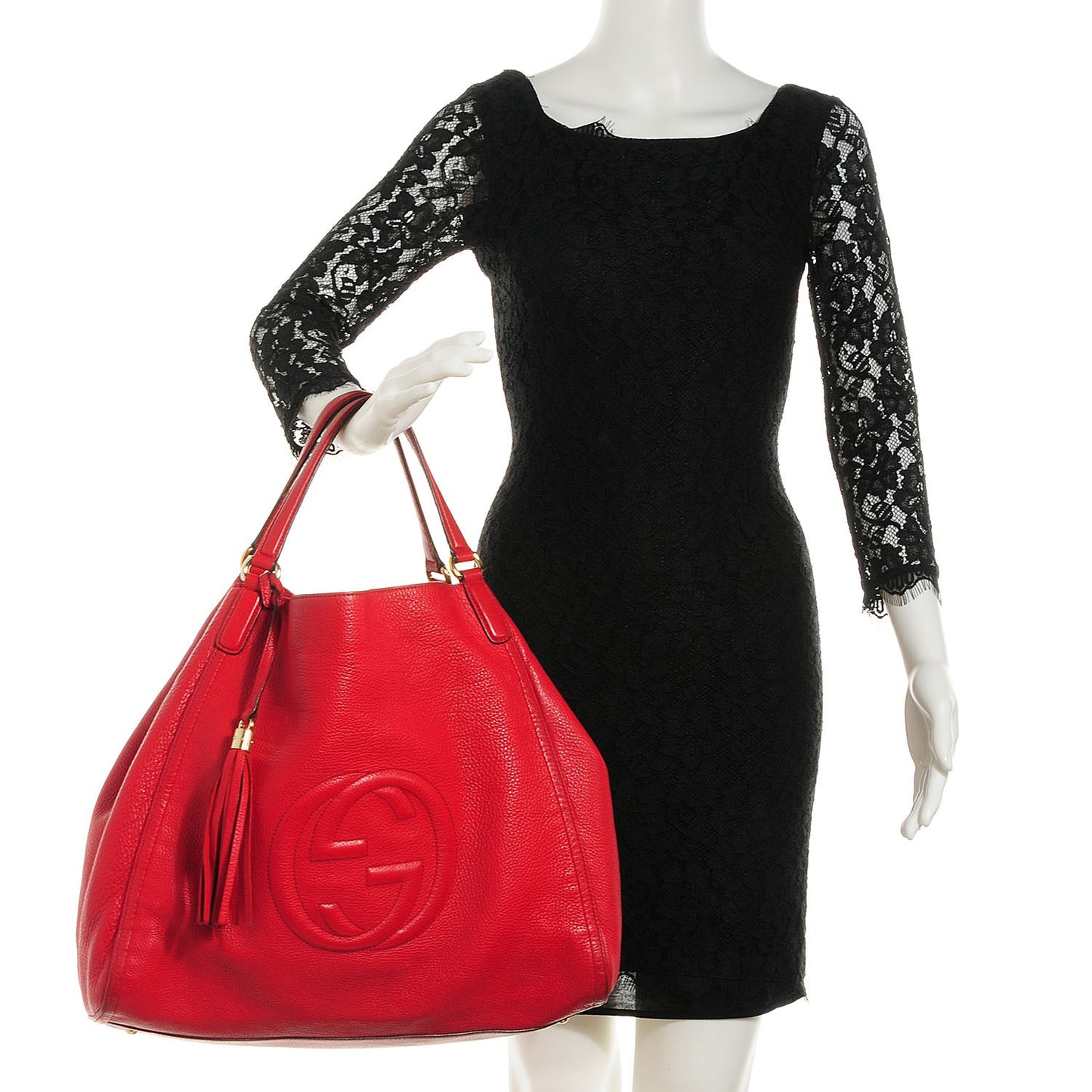 Pebbled Calfskin Large Soho Shoulder Bag Red