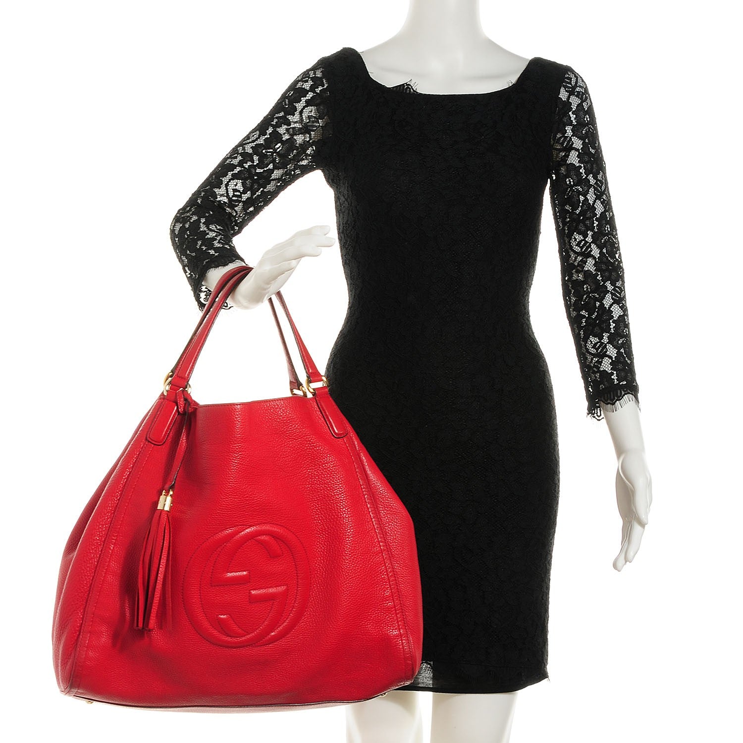 Gucci Pebbled Calfskin Large Soho Shoulder Bag Red 2 of 8
