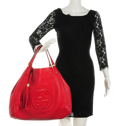 Gucci Pebbled Calfskin Large Soho Shoulder Bag Red 2 of 8