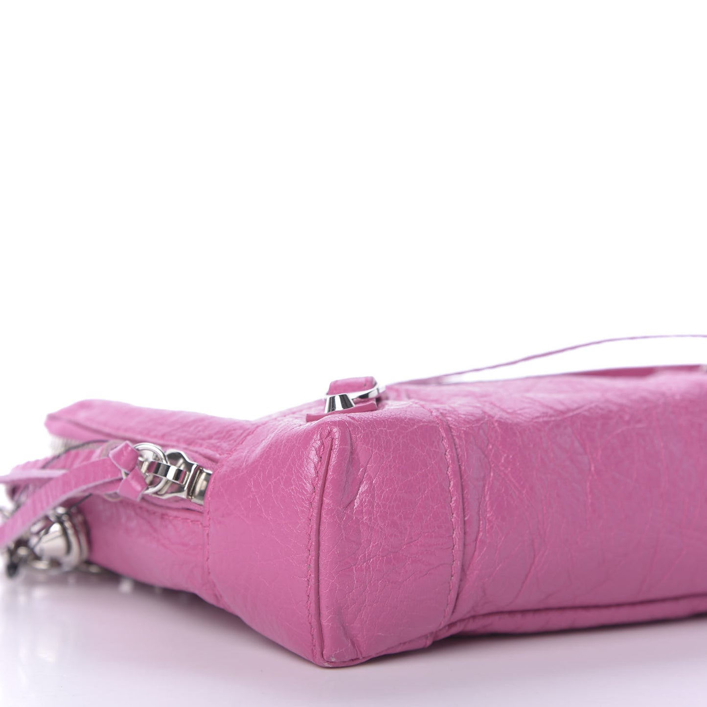 Agneau Arena Classic Silver Hardware Pouch With A Chain Crossbody Rose Flamingo
