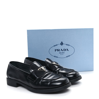 Prada Spazzolato Metal Triangle Logo 20mm Loafers 39.5 Black 11 of 11
