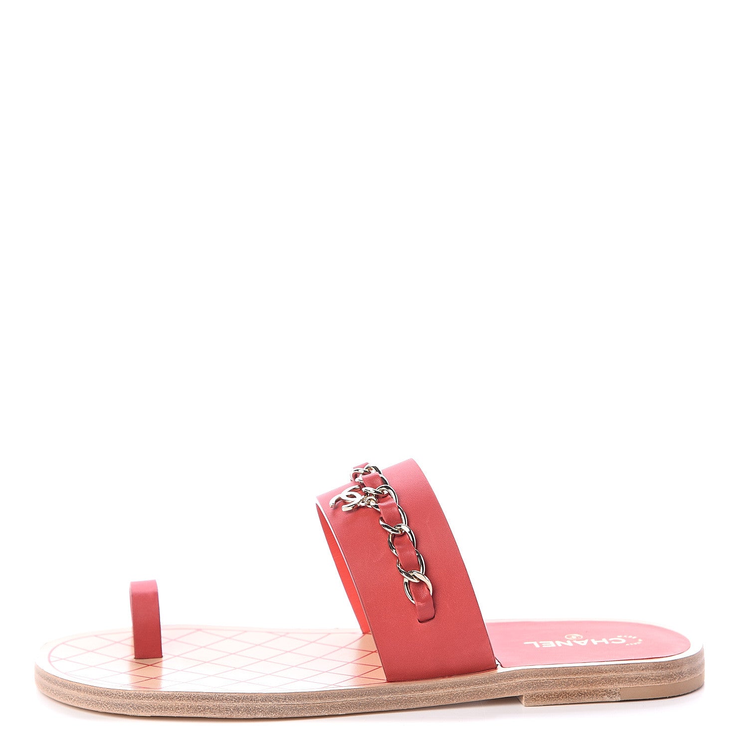 Chanel Calfskin Chain CC Sandals 39.5 Red 1 of 7
