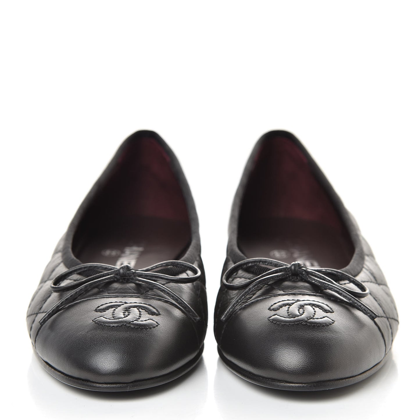 Aged Calfskin Quilted Cap Toe Ballerina Flats 37 Black