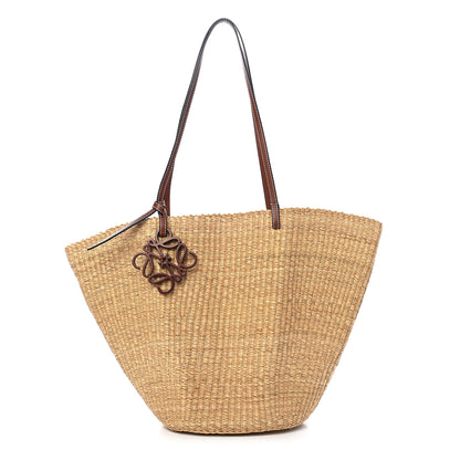 Loewe Raffia Calfskin Shell Basket Tote Natural Pecan 1 of 9
