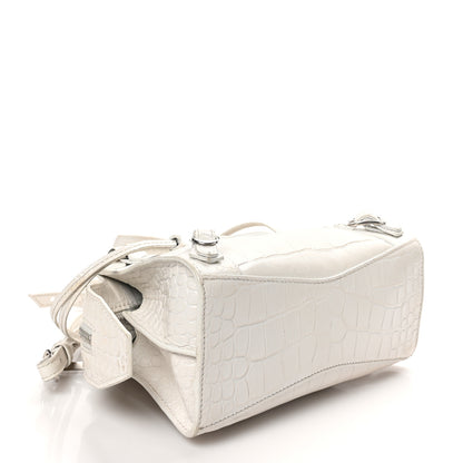 Balenciaga Semi Shiny Calfskin Crocodile Embossed Neo Classic Silver Hardware Mini City White 4 of 12