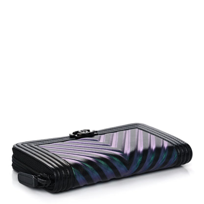 Chanel Calfskin Painted Chevron Embossed Small Boy Zip Wallet Black 4 of 14