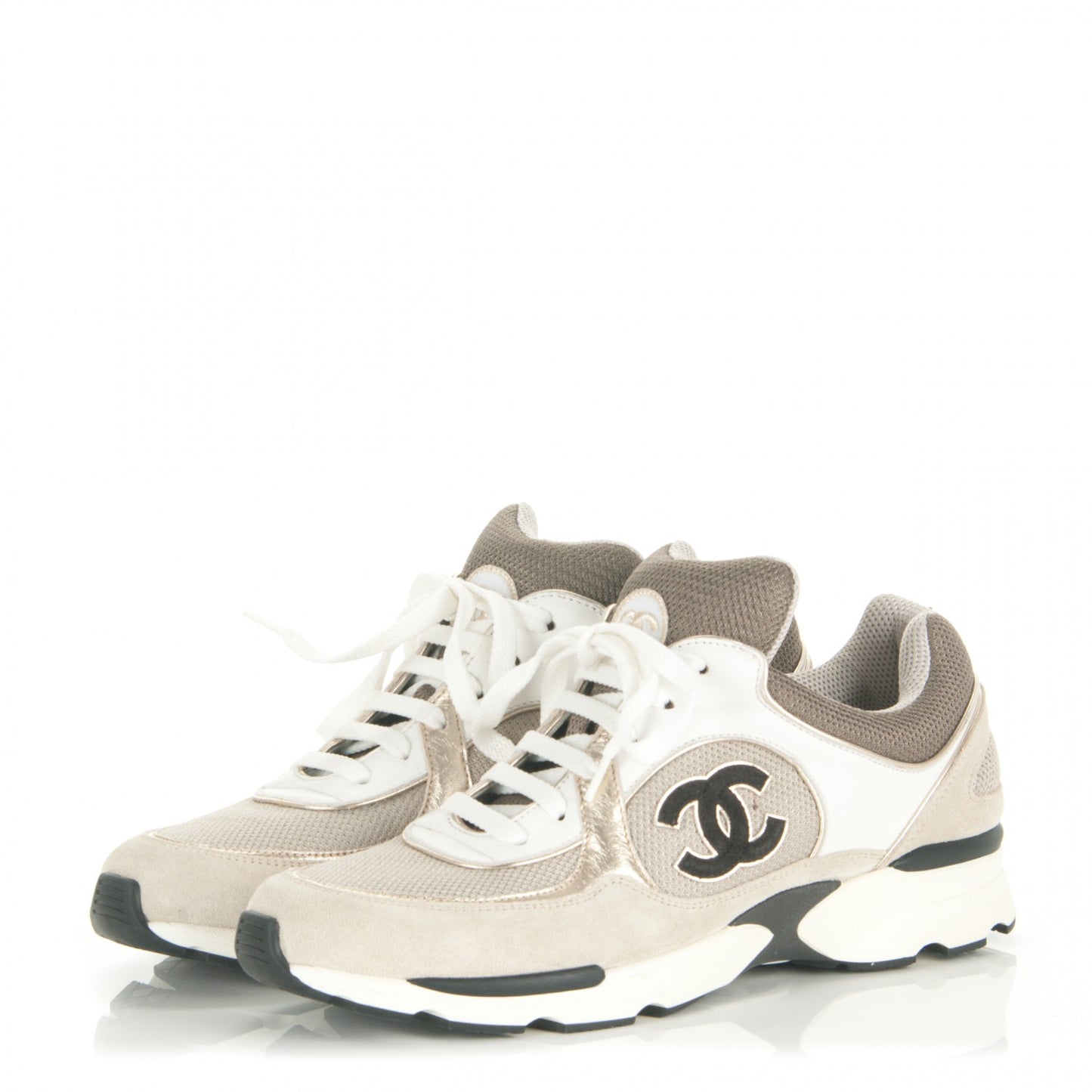 Suede Calfskin CC Sneakers 40 Beige Gold Black