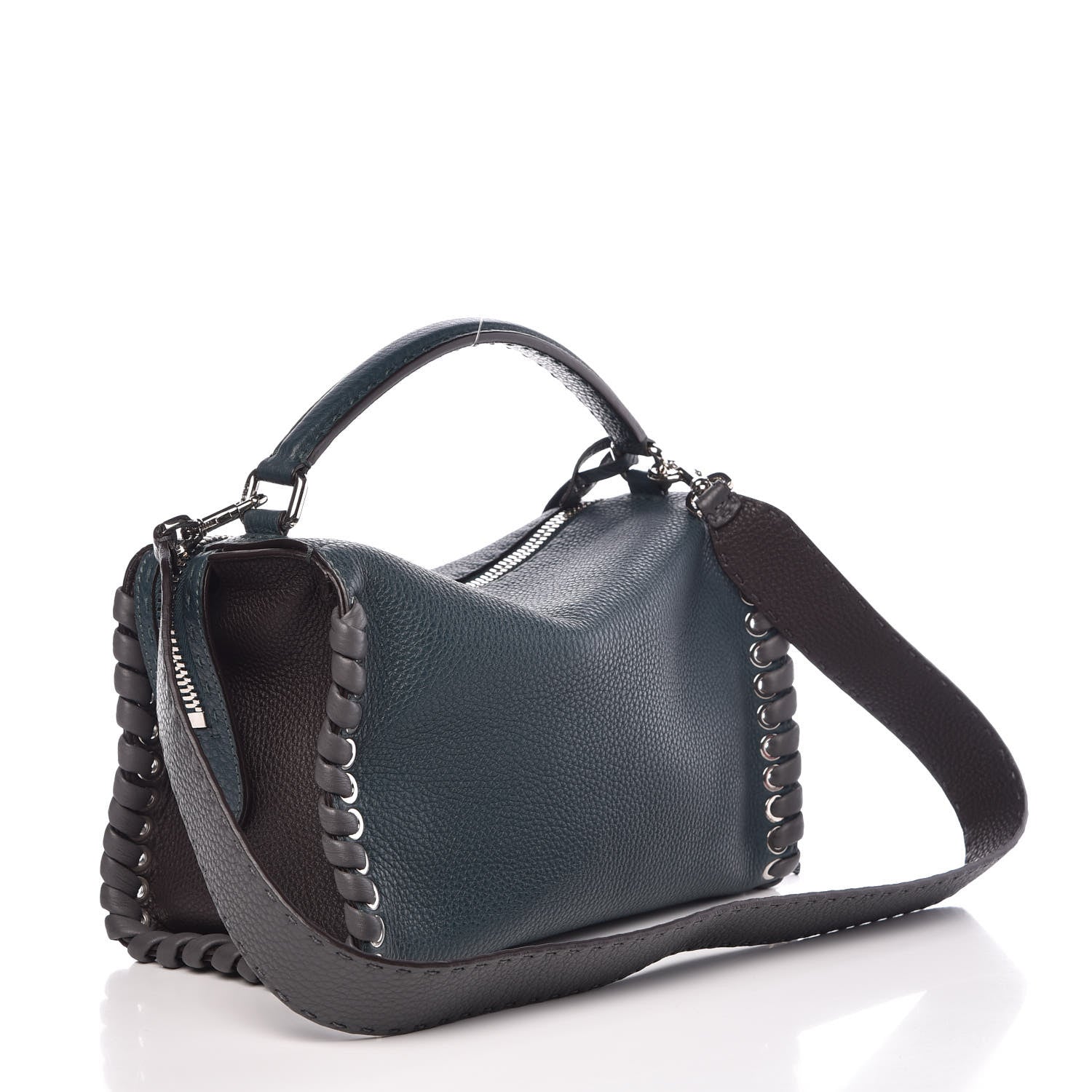 Fendi Cuoio Romano Selleria Vitello Dolce Lace Up Lei Boston Tote Tempesta Asfalto 3 of 7
