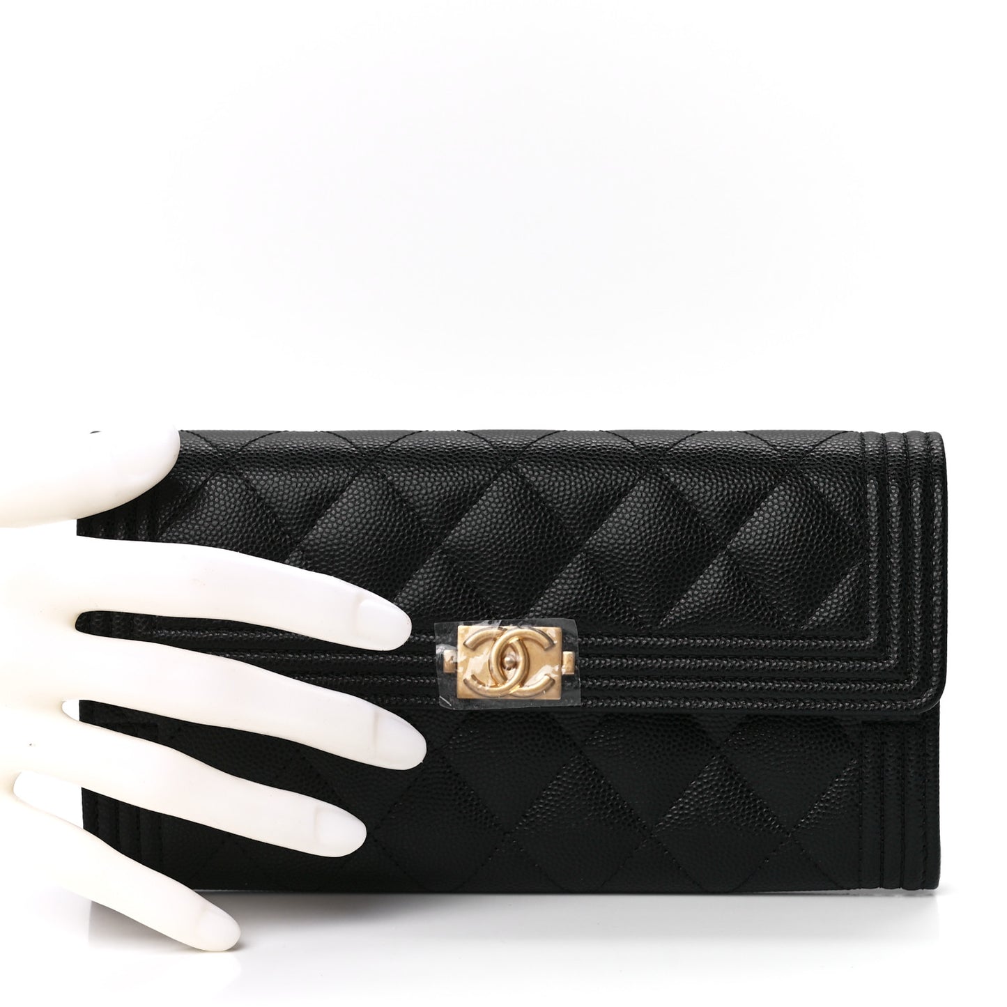 Caviar Quilted Large Boy Gusset Flap Wallet Black