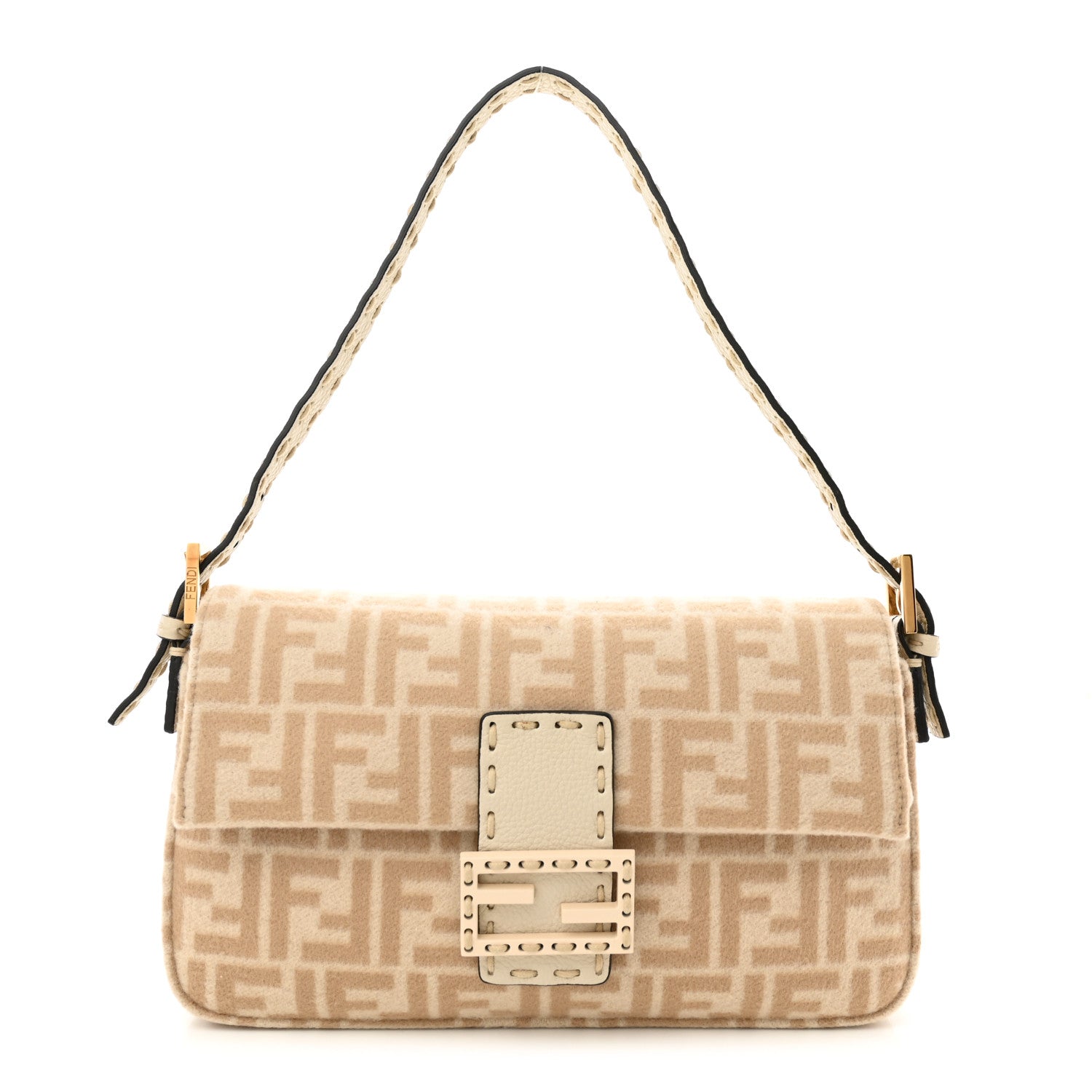 Fendi Wool Cuoio Romano Selleria FF 1974 Baguette 1997 Beige Cammello Camelia 1 of 10