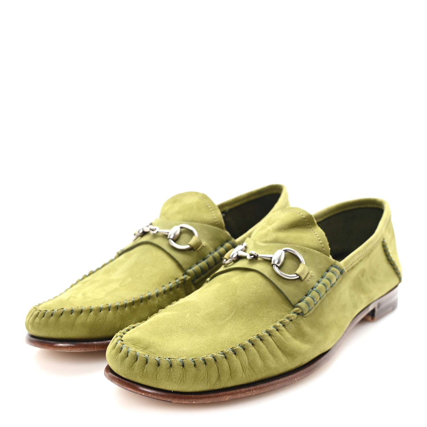 Gucci Nubuck Womens Horsebit Loafers 38 Herbs Light Green 4 of 9